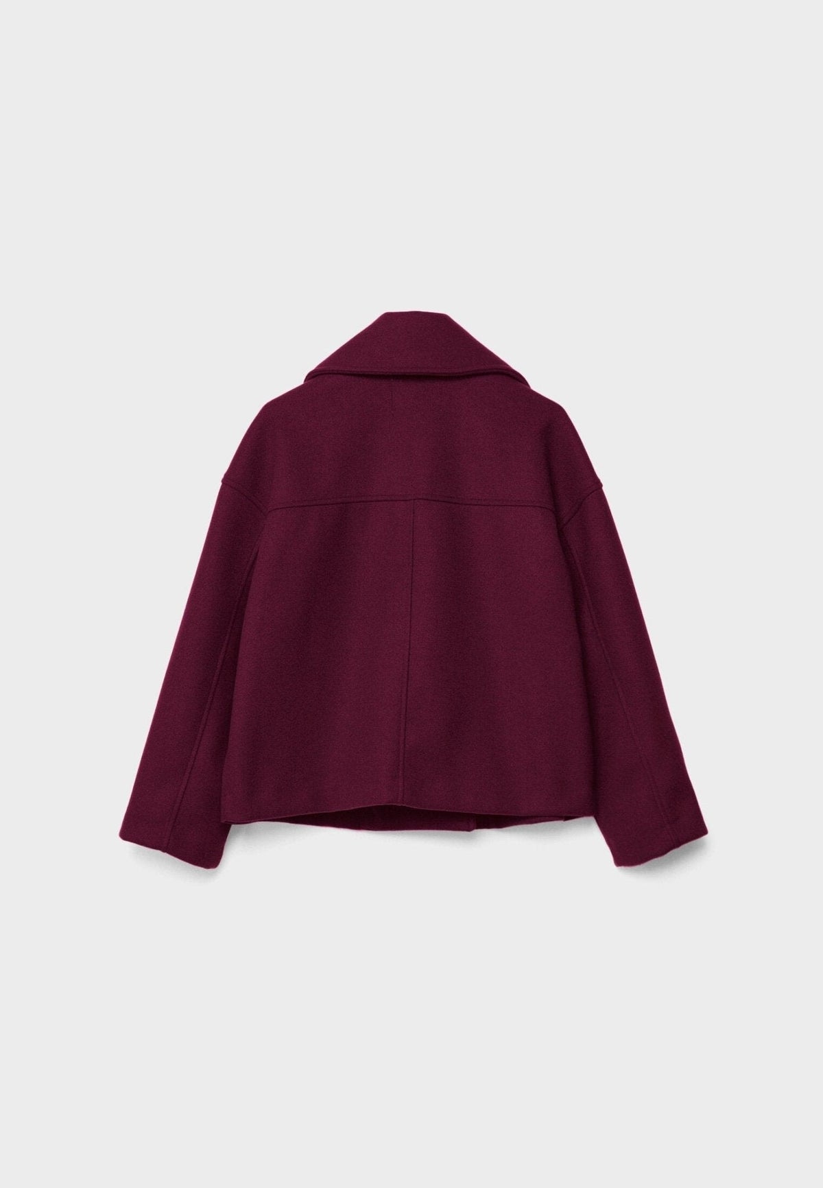 Burgundy cropped jacket shown from the back with long sleeves and a defined back yoke.