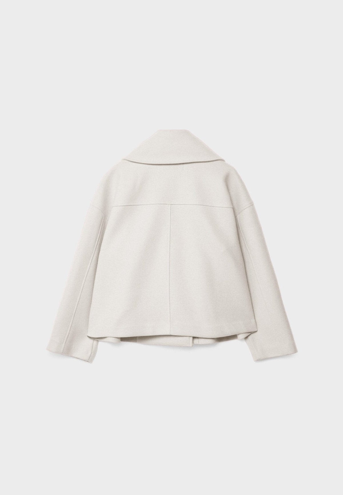 Cream cropped jacket shown from the back, highlighting the back yoke, center seam, and long sleeves.