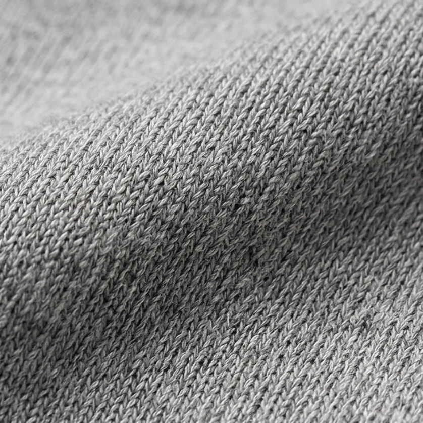 Close-up view of the cardigan’s gray textured surface.